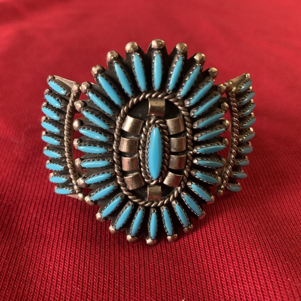 Beautiful Needlepoint Turquoise & Sterling Silver, Navajo, Cluster Bracelet/Cuff
